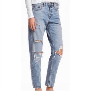 &denim blue low waist boyfriend distressed light wash denim